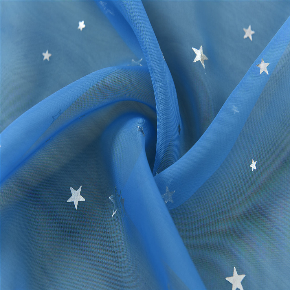 Curtain Sheer Voile - Vorhänge aus Voile mit silberfarbenem Foliensternmuster,