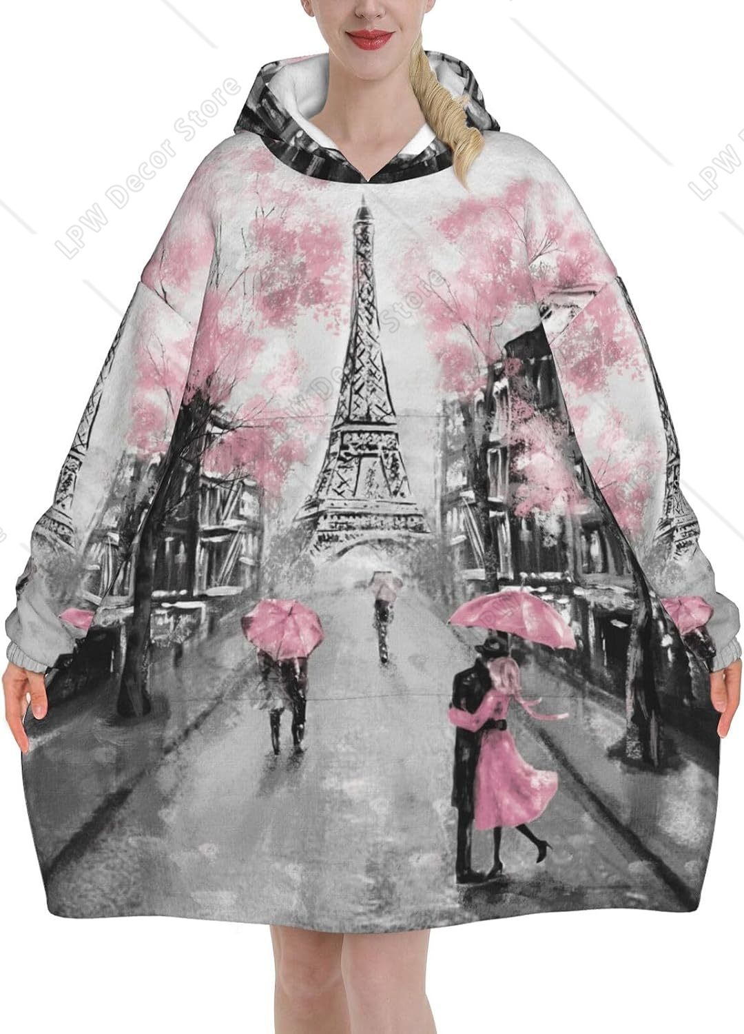 Home Textiles Paris - Paris Street Tower Decken-Kapuzenpullover mit rosa
