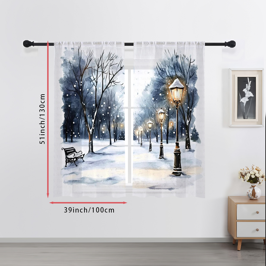 Curtain Sheer Voile - 2 Stück transparente Vorhänge mit Wintermotiv,