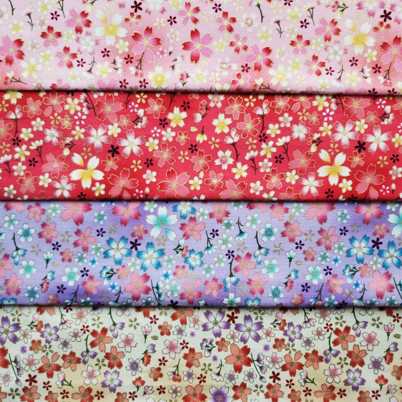 Home Fashion Textiles - Baumwoll-Goldfolien-bedruckter Stoff im japanischen Stil, Kirschblüten-Blumenmuster,