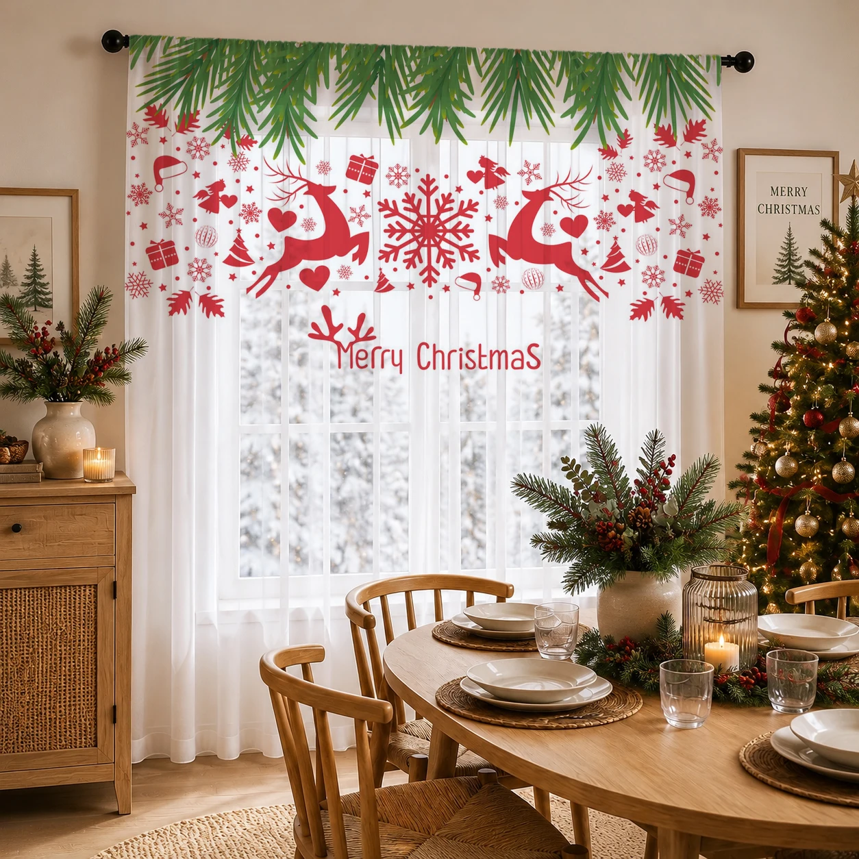 Curtain Sheer Voile - Transparenter Weihnachtsvorhang mit Farbverlauf, hochwertiger, lichtreduzierender