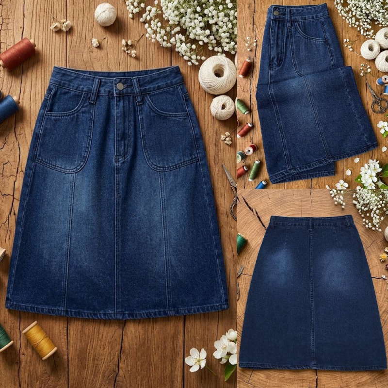 Quilt Cotton Summer - Damen High-Waist Mid-Length A-Linien-Jeansrock im Retro-Look,