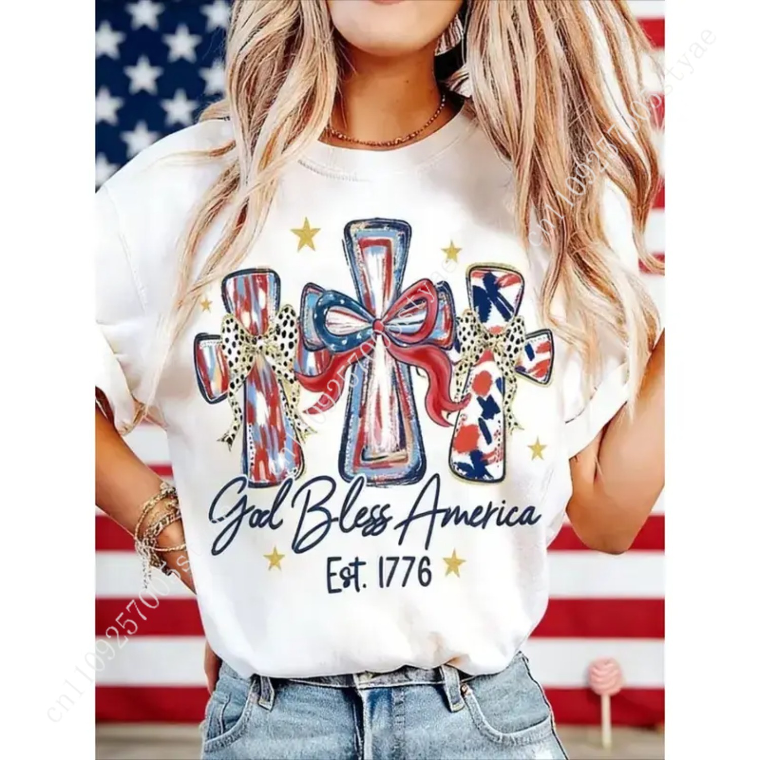 Quilt Cotton Summer - God Bless America Damen-T-Shirt, 250 Jahre