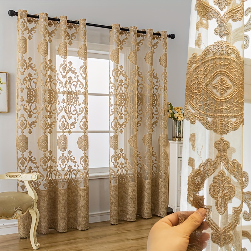 Curtain Sheer Voile - 1 Stück Khaki 3D-Geprägte Transparente Vorhänge,