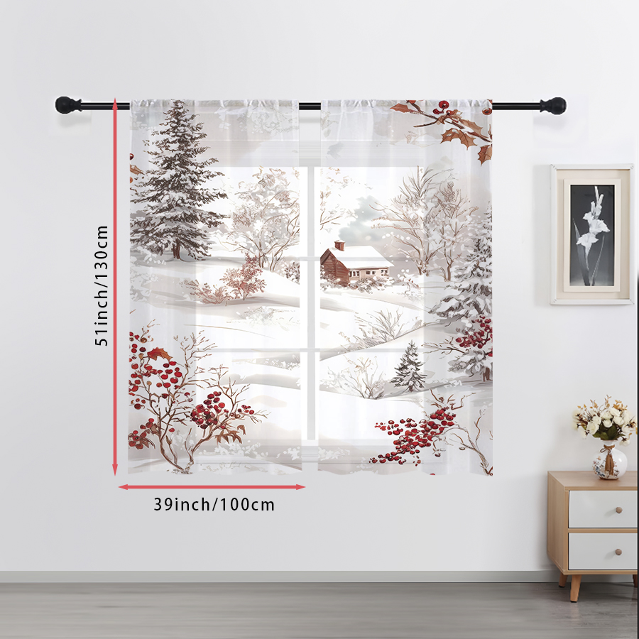 Curtain Sheer Voile - 2 Stück transparente Vorhänge mit Winterlandschaft,