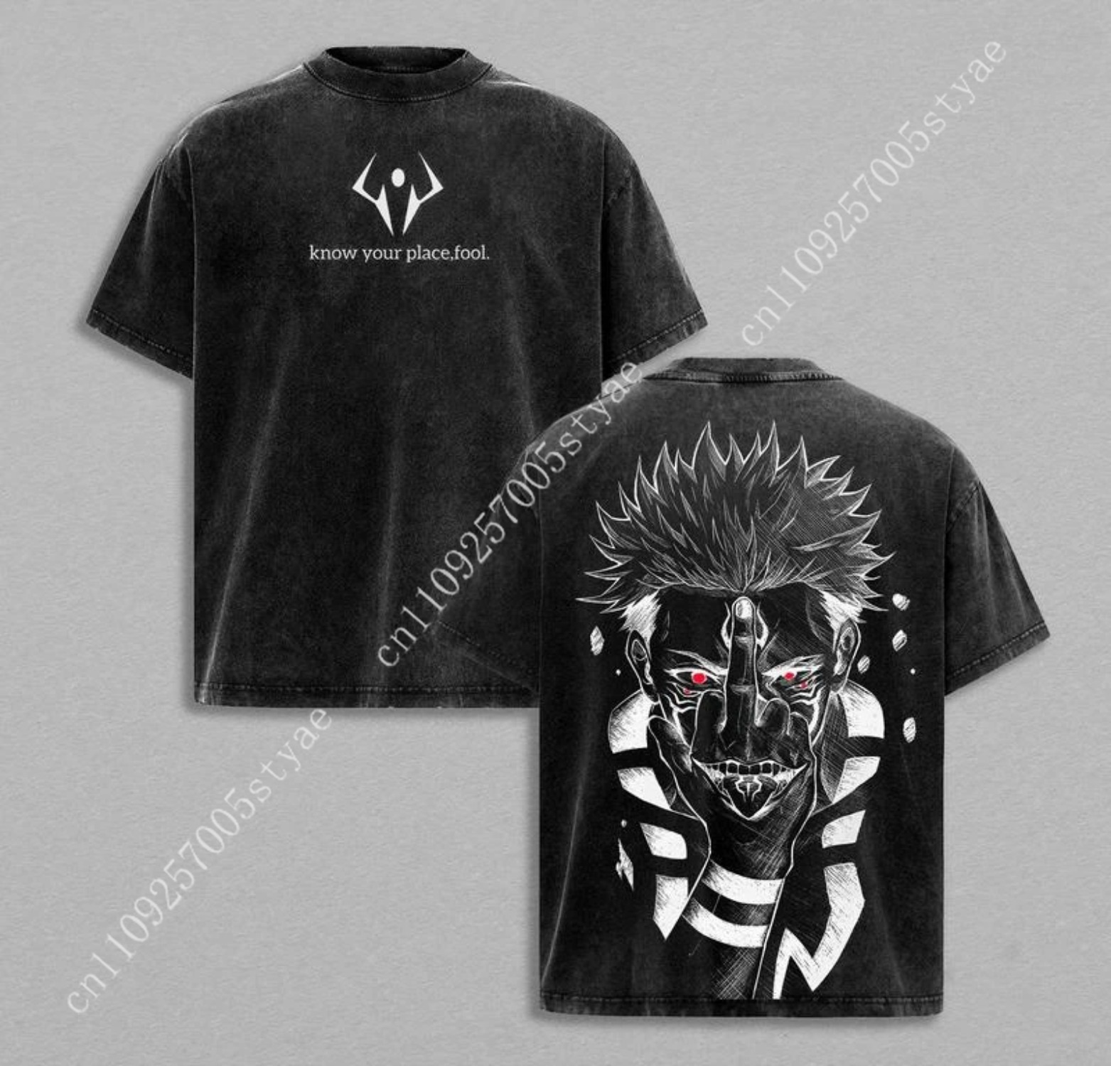 Quilt Cotton Summer - Anime Ryomen Sukuna Grafik-T-Shirt Vintage-Waschung Übergroßes
