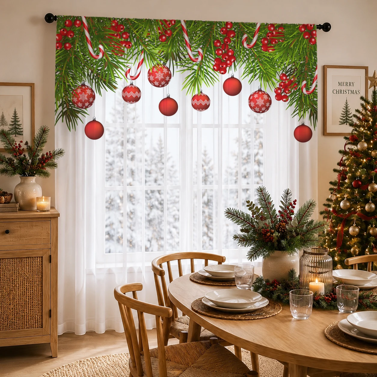 Curtain Sheer Voile - Transparenter Weihnachtsvorhang mit Farbverlauf, hochwertiger, lichtreduzierender