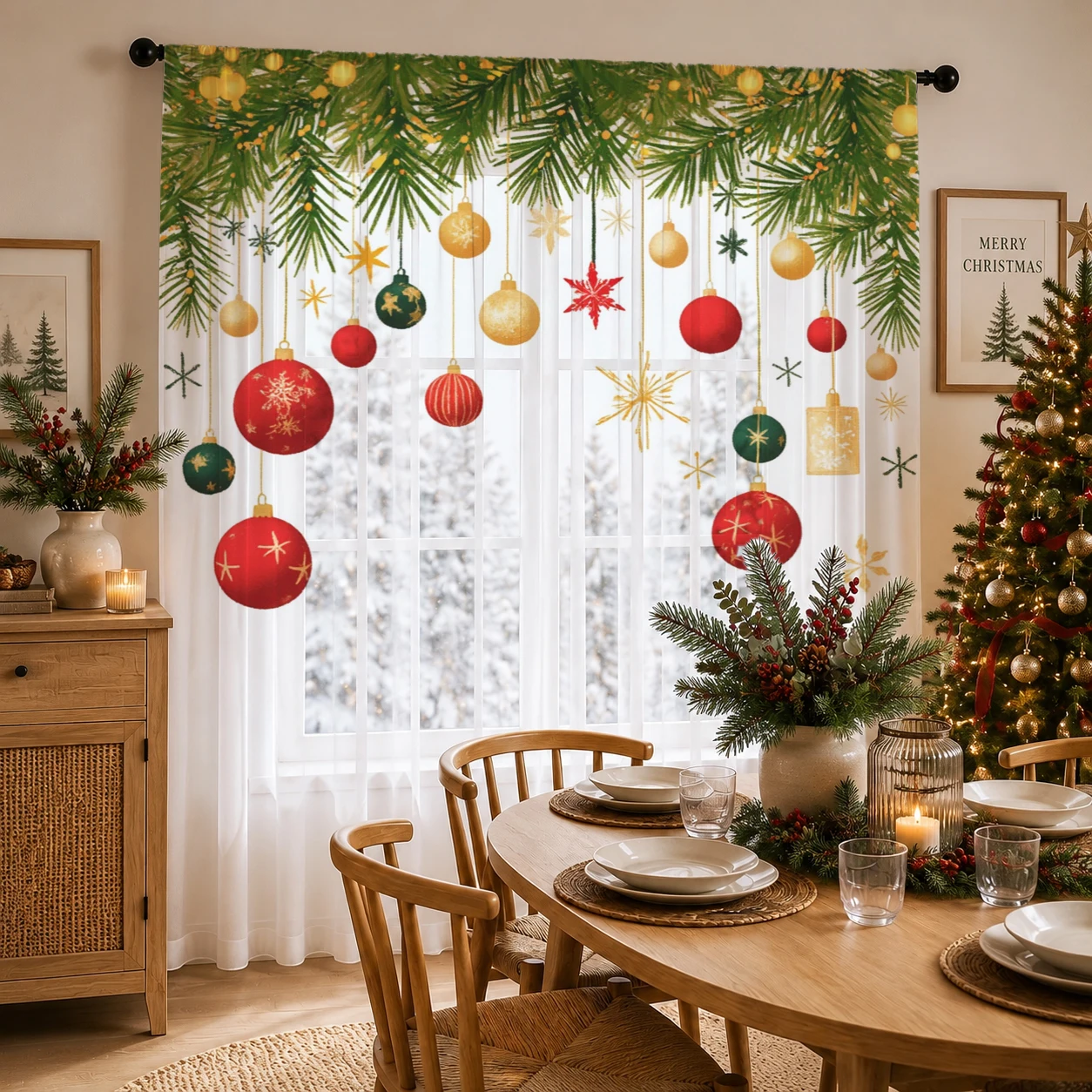 Curtain Sheer Voile - Weihnachtlicher Farbverlauf-Sichtschutzvorhang, Hochwertiger Lichtreduzierender Privatsphäre-Vorhang für
