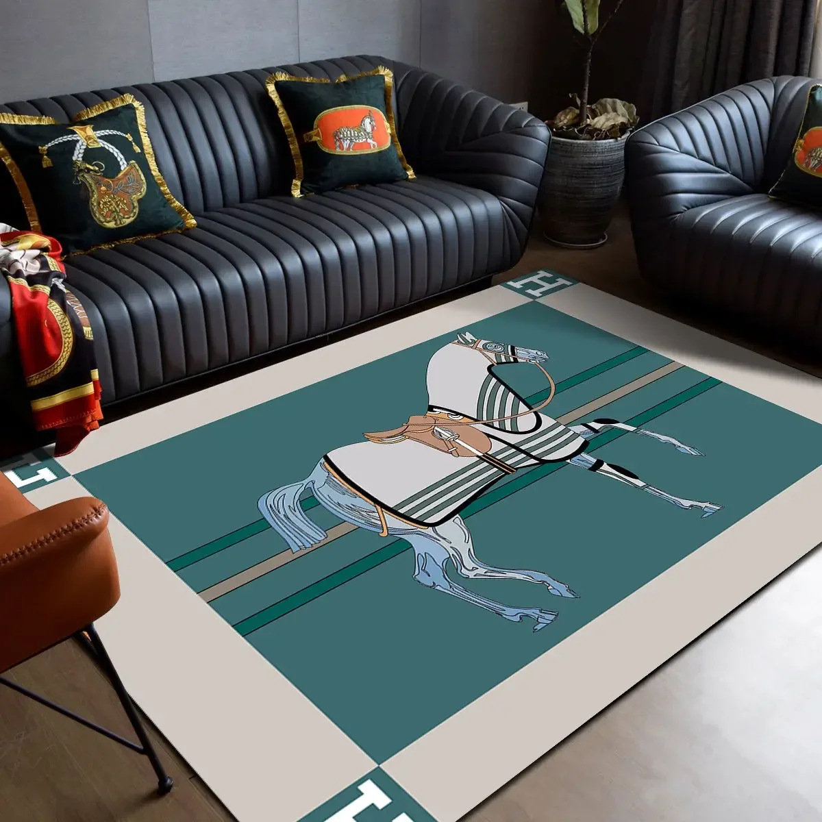 Home Fashion Textiles - Mode Ethnische Rahmen Teppich Pferd Druck