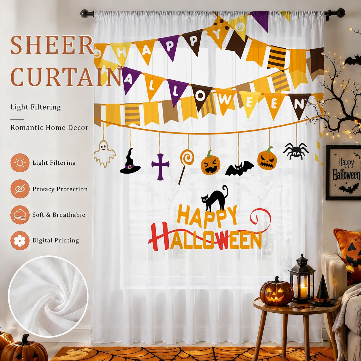 Halloween-Festival-Gardine, ho – Curtain Sheer Voile Bewertung und Preis