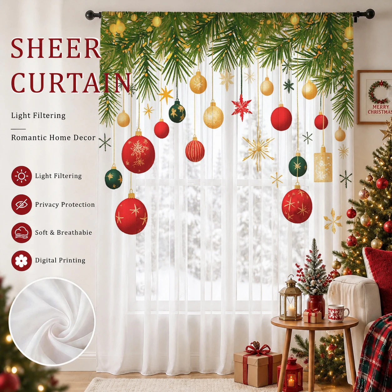Weihnachtlicher Farbverlauf-Si – Curtain Sheer Voile Bewertung und Preis